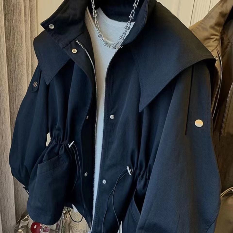 Lapel Hooded Trench Coat Image 8