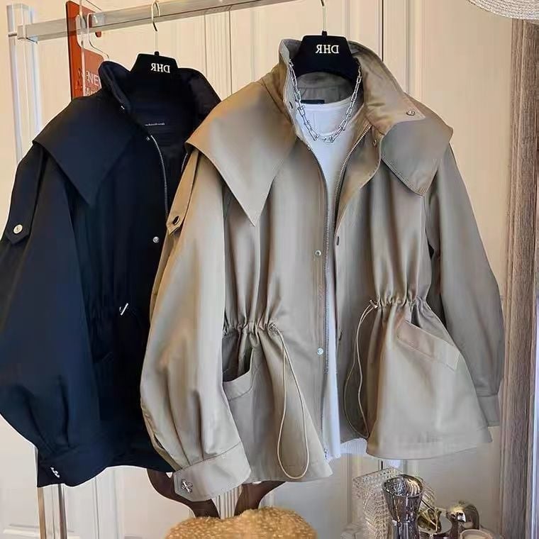 Lapel Hooded Trench Coat Image 5