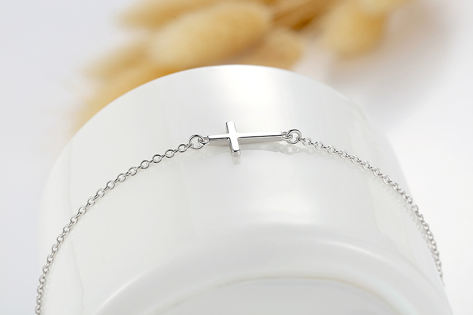 Sterling Silver Simple Cross Bracelet Image 3
