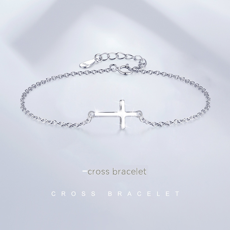 Sterling Silver Simple Cross Bracelet Image 5