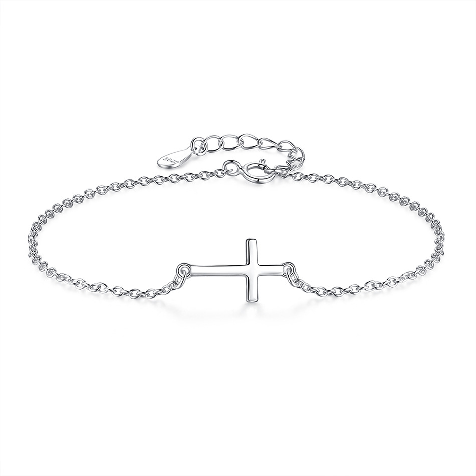 Sterling Silver Simple Cross Bracelet Image 2