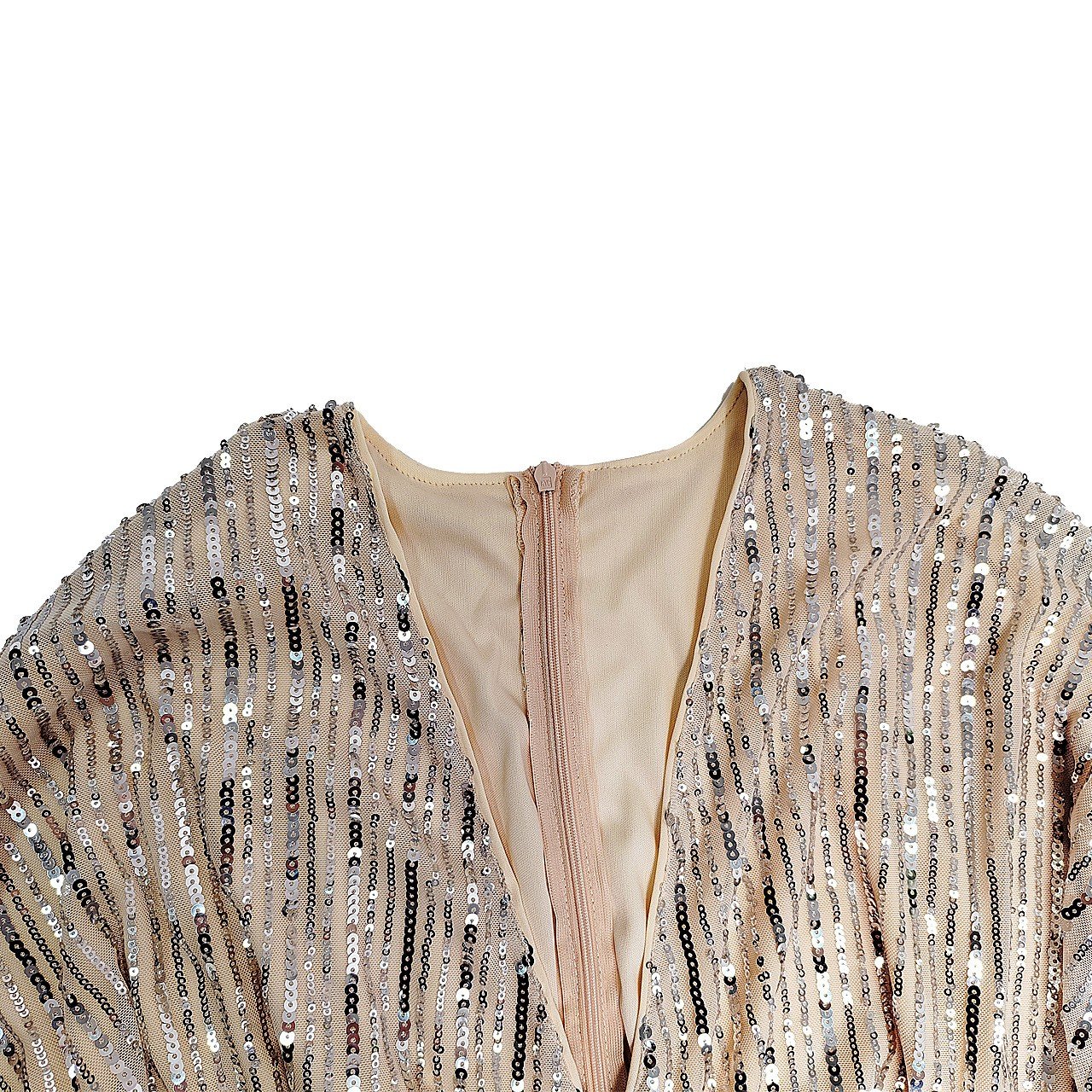 Exposed Sleeve Sexy Sequined Long Dress