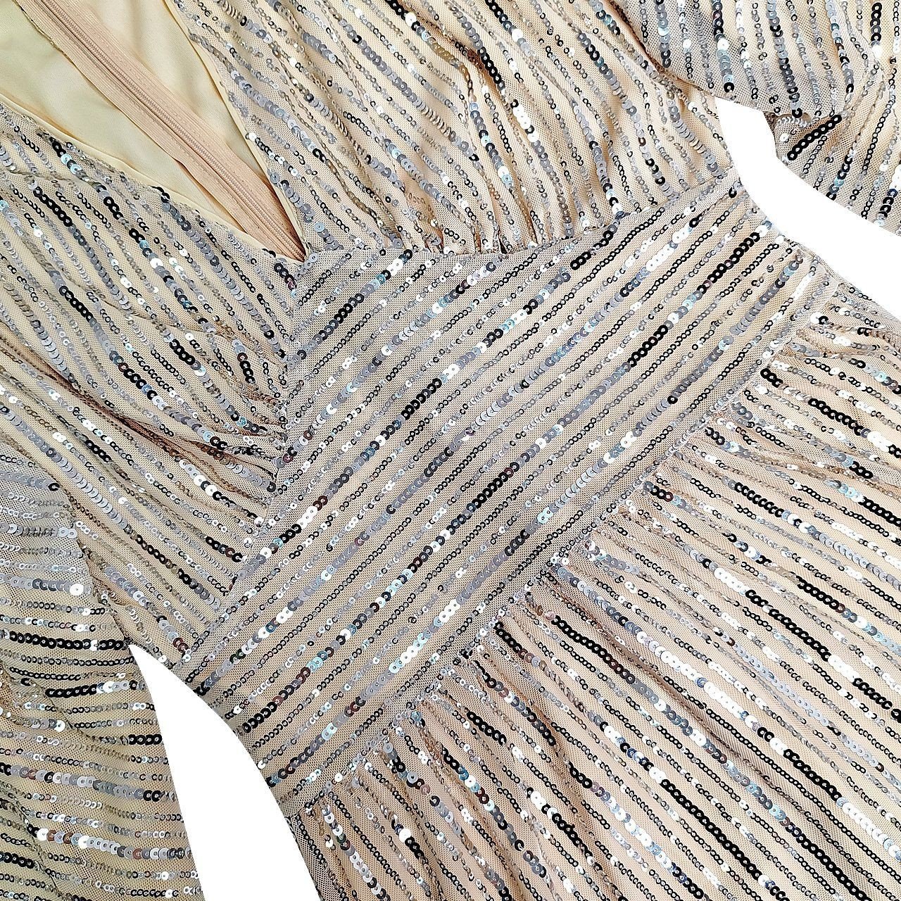 Exposed Sleeve Sexy Sequined Long Dress