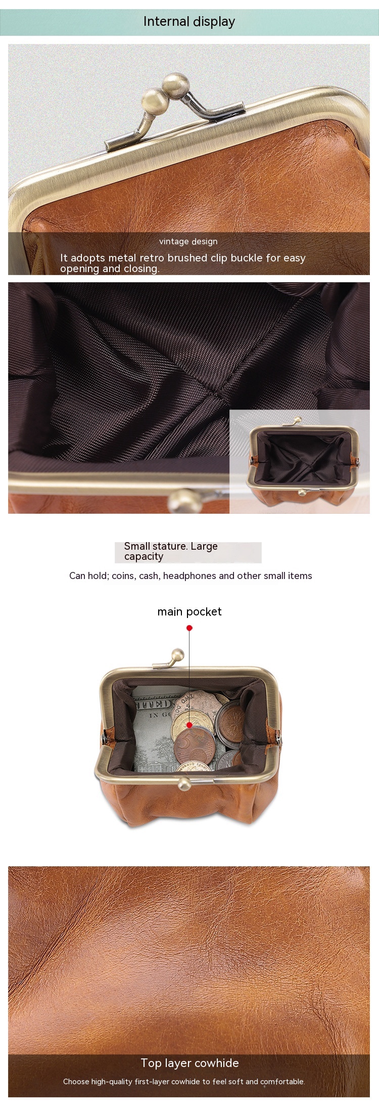 Leather Handmade Mini Storage Coin Purse Image 9