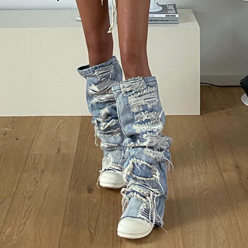 Denim Leg Warmers Side View