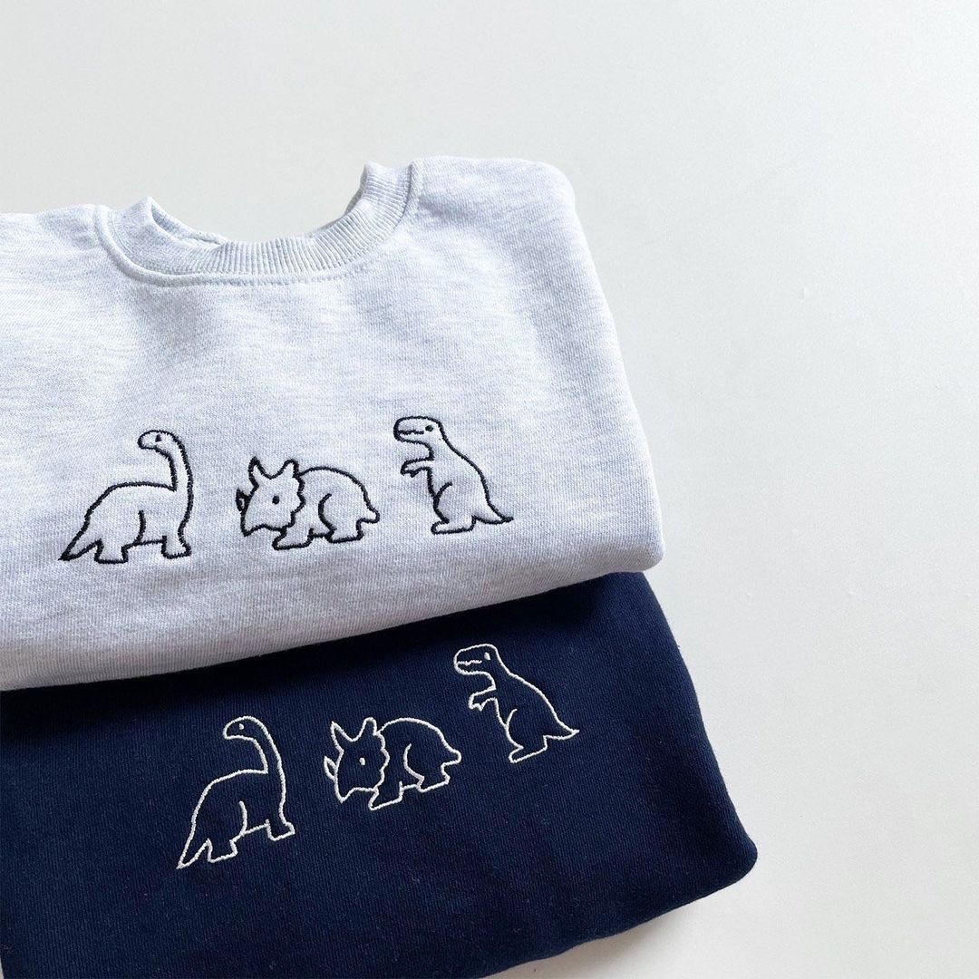 Dinosaur Cartoon Embroidery Long-sleeved Sweater Image 2