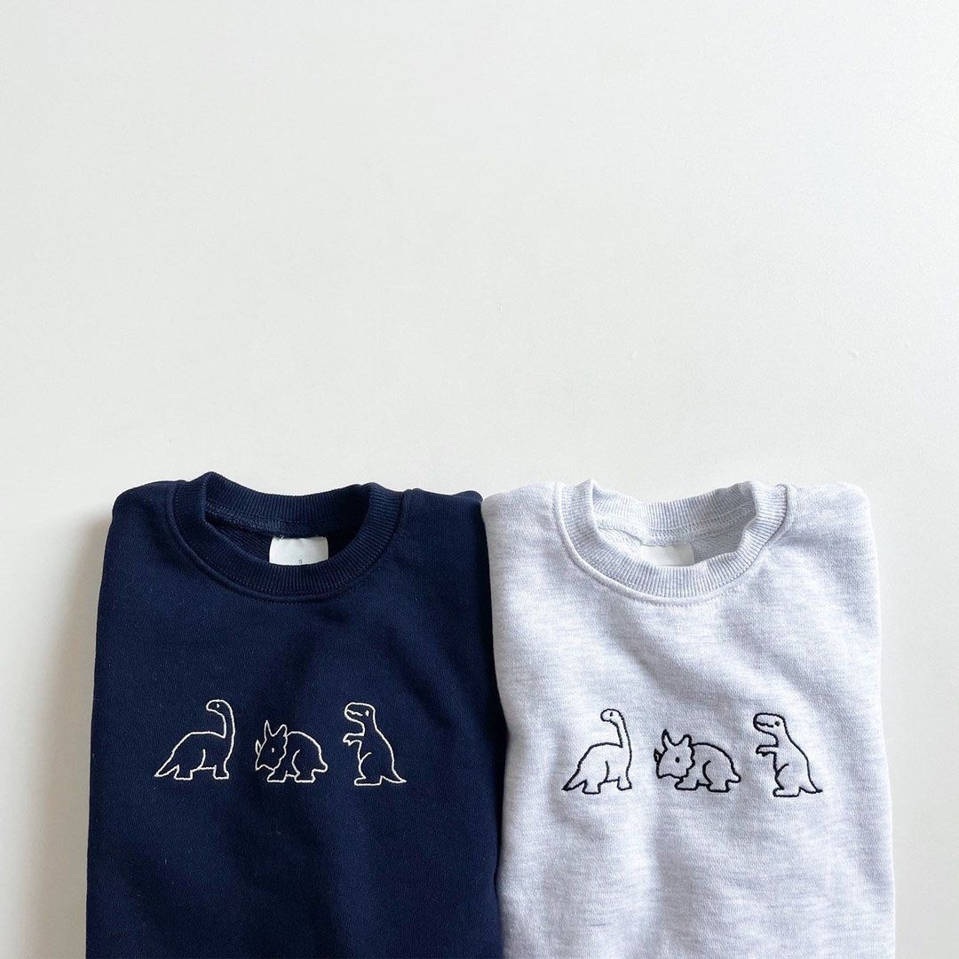 Dinosaur Cartoon Embroidery Long-sleeved Sweater Image 3