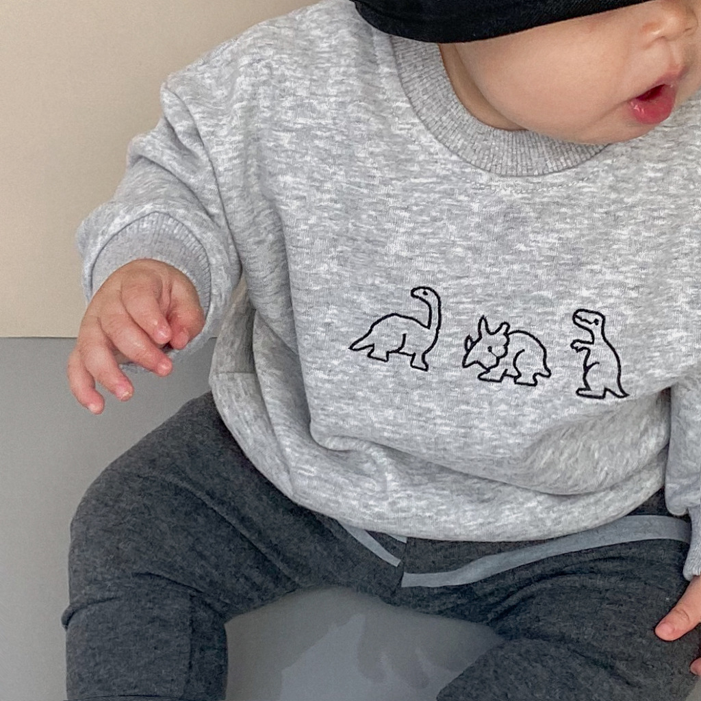 Dinosaur Cartoon Embroidery Long-sleeved Sweater Image 8