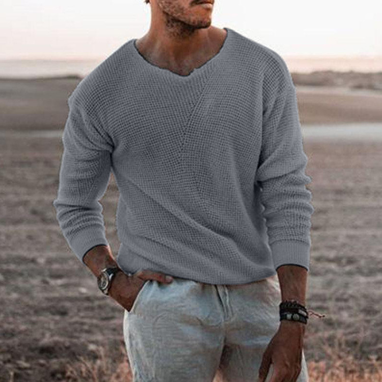 Long-sleeved Round Neck Sweater in Grey