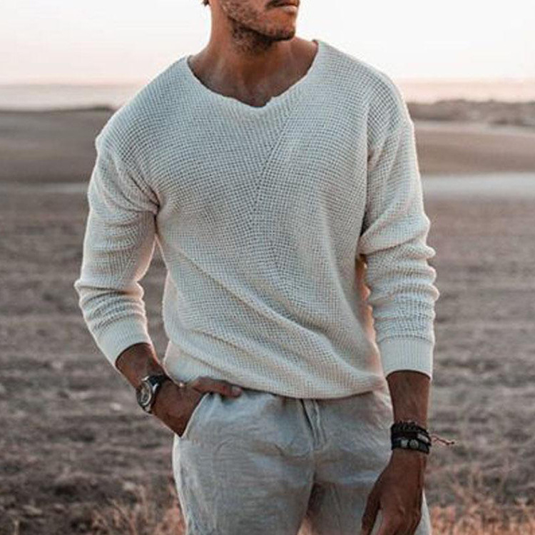 Long-sleeved Round Neck Sweater in Beige