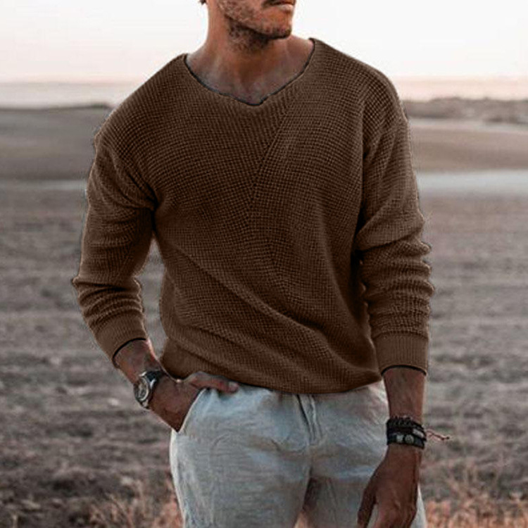 Long-sleeved Round Neck Sweater in Brown