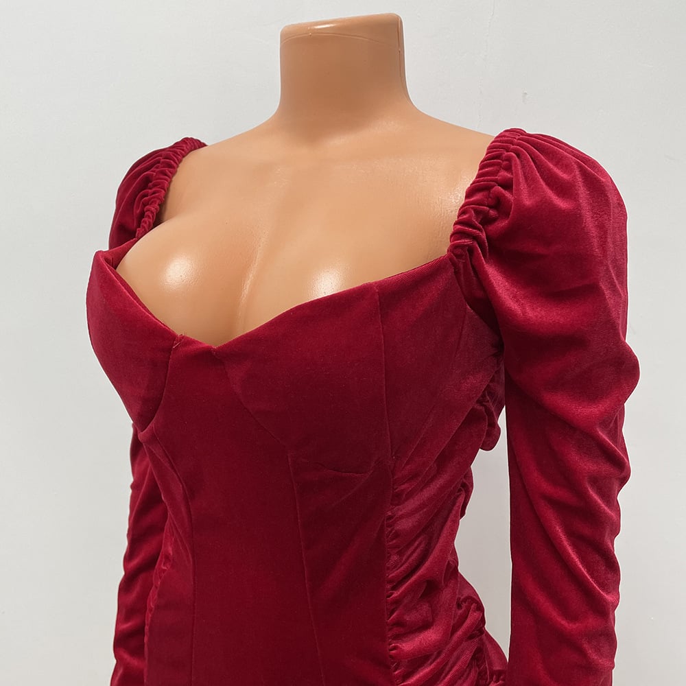 Pleuche Long Sleeve Evening Gown Image 3