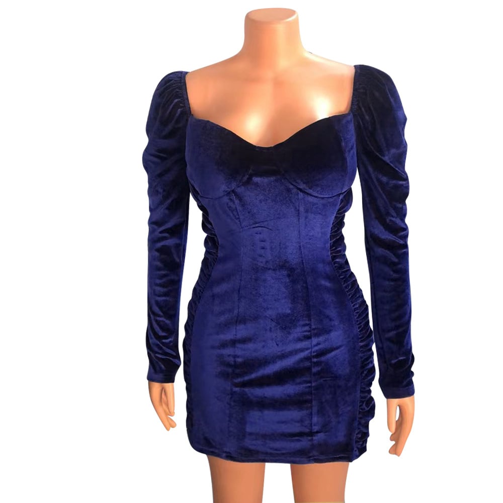 Pleuche Long Sleeve Evening Gown Image 8
