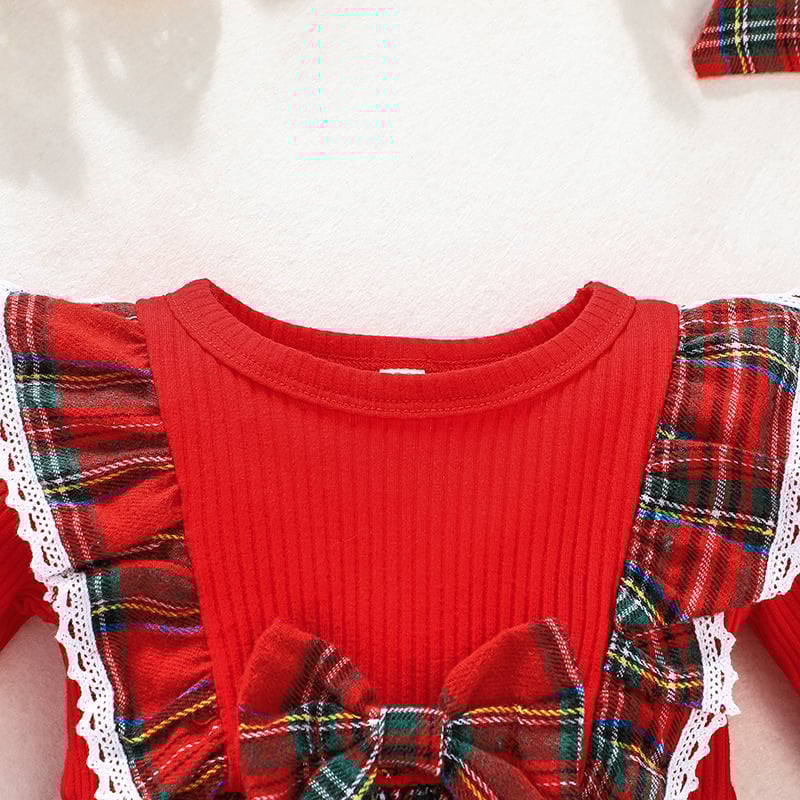 Girl's Christmas Style Plaid Long Sleeve Dress Image 4