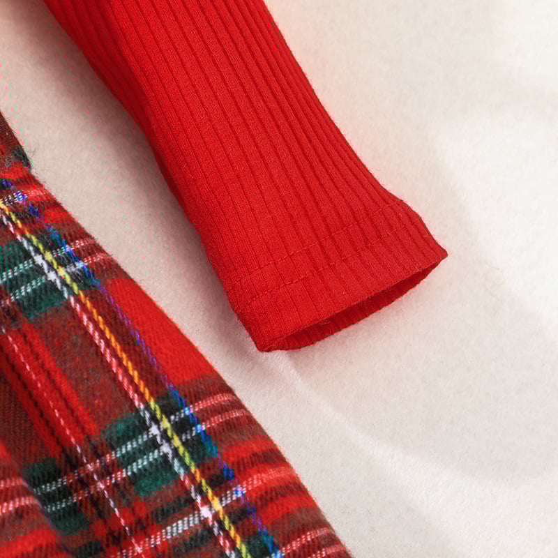 Girl's Christmas Style Plaid Long Sleeve Dress Image 6