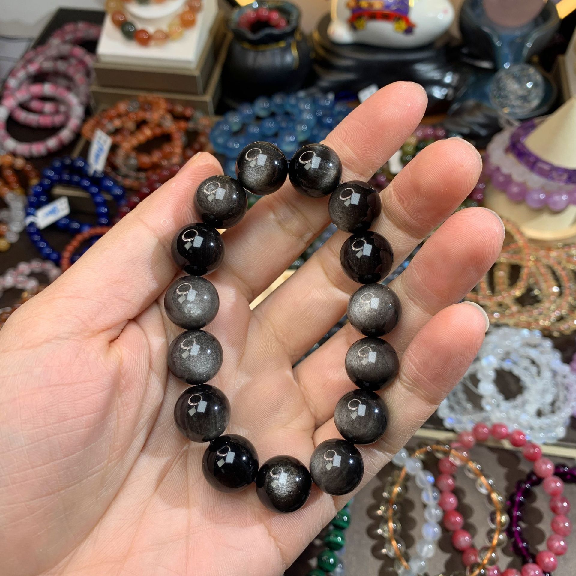 Men's Minimalist Natural Obsidian Bracelet Image 2