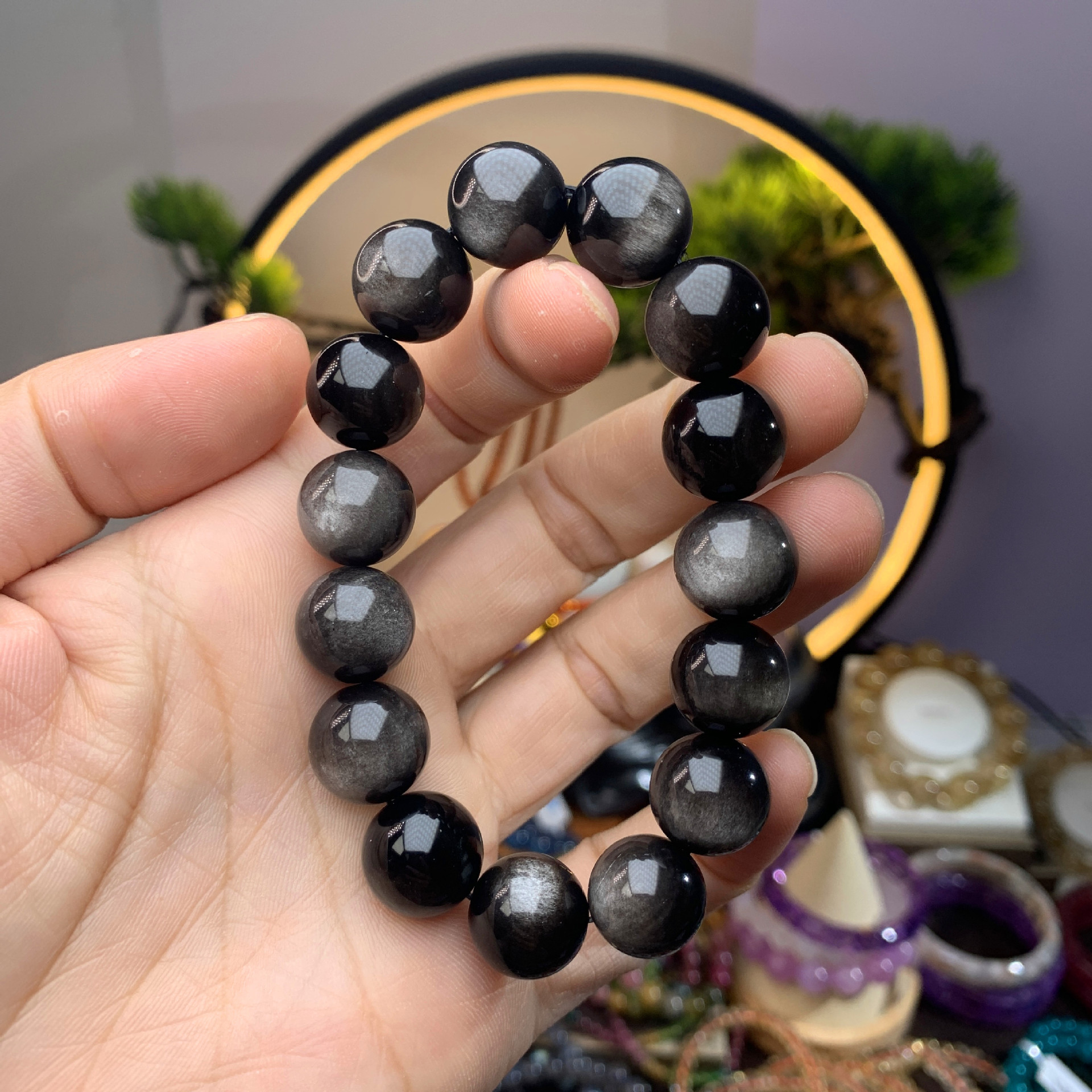 Men's Minimalist Natural Obsidian Bracelet Image 4