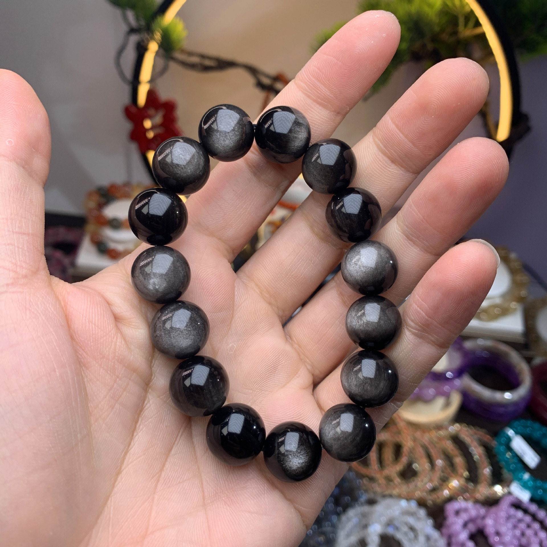 Men's Minimalist Natural Obsidian Bracelet Image 5