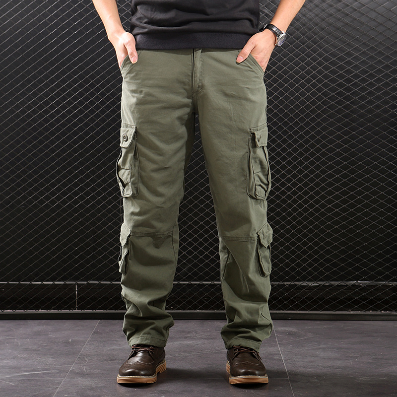 Middle-aged Straight Leg Multi-pocket Cargo Pants