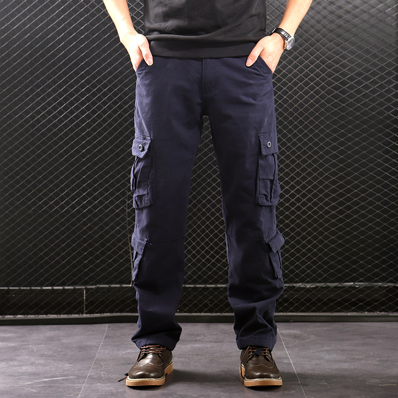 Middle-aged Straight Leg Multi-pocket Cargo Pants