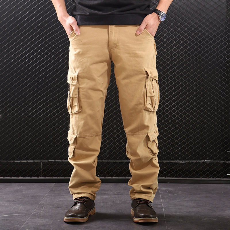 Middle-aged Straight Leg Multi-pocket Cargo Pants