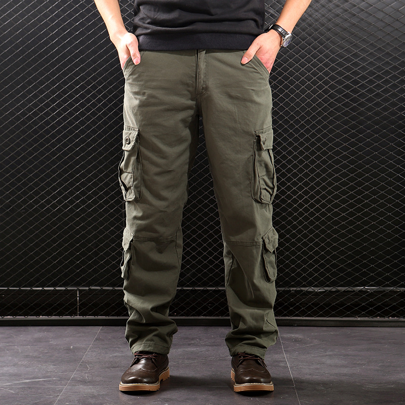 Middle-aged Straight Leg Multi-pocket Cargo Pants