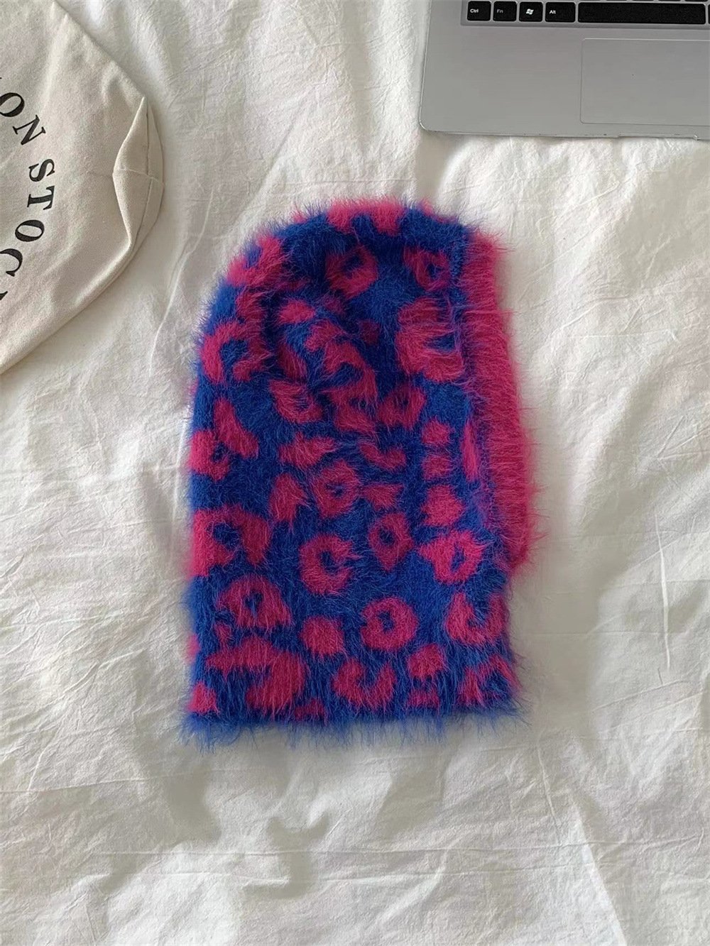 Striped Furry Contrast Color Knitted Woolen Cap Image 4