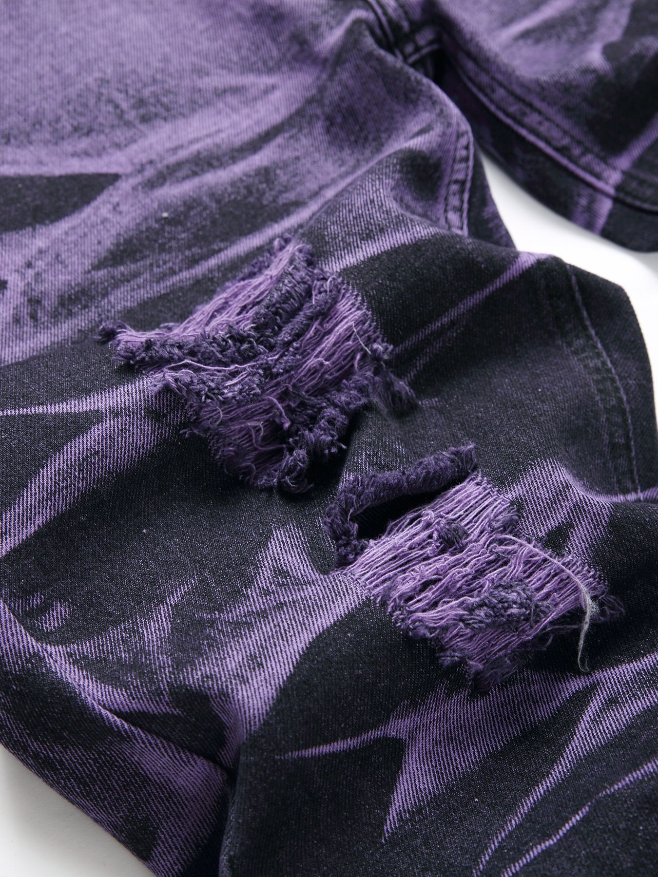 Wearing Purple and Black Fried Ripped Denim Trousers