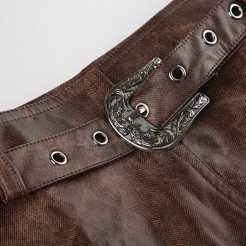 Brown Vintage Tie-dye Leather Skirt 8