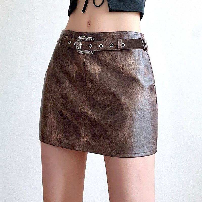 Brown Vintage Tie-dye Leather Skirt 3