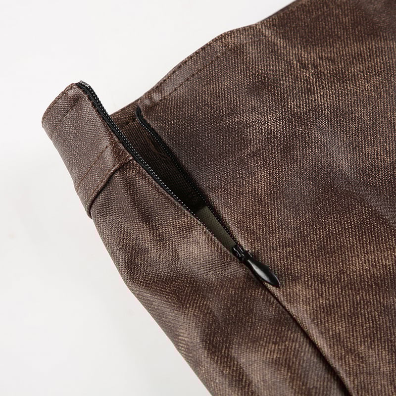 Brown Vintage Tie-dye Leather Skirt 10