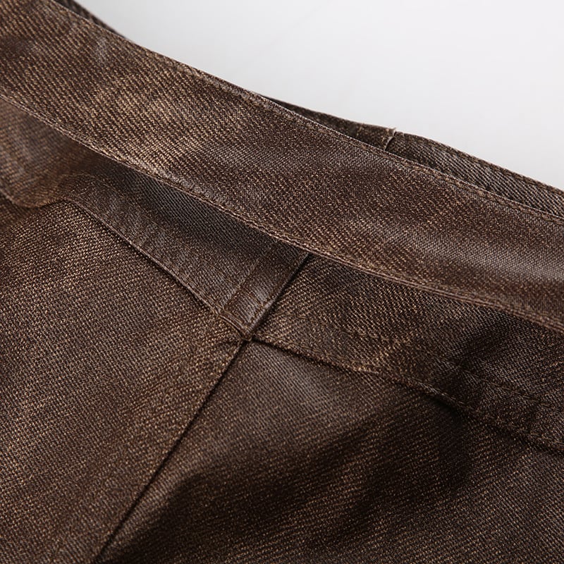 Brown Vintage Tie-dye Leather Skirt 6