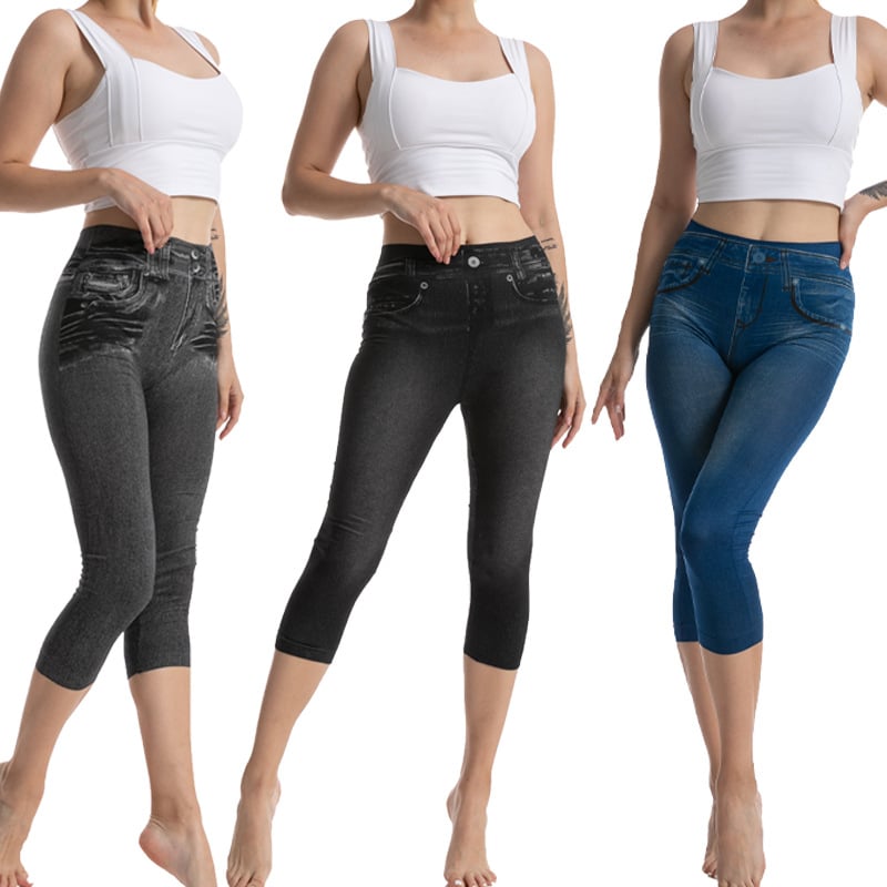 Different angles of Women's Faux Denim Leggings