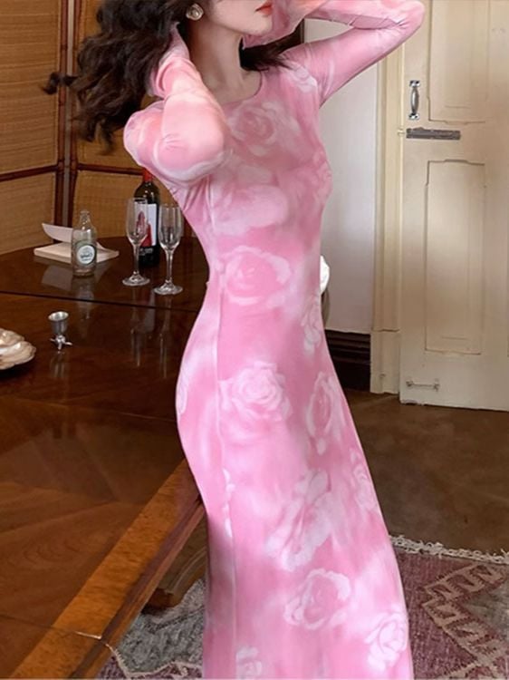 Vintage Blooming Rose Print Dress Image 3