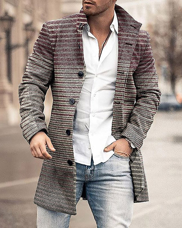 Men's Woolen Stand Collar Coat - Side View