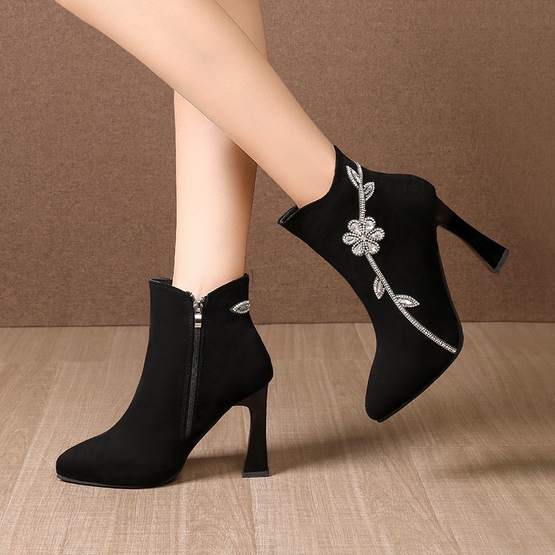 Rhinestone Fashion Chunky Heel Martin Boots