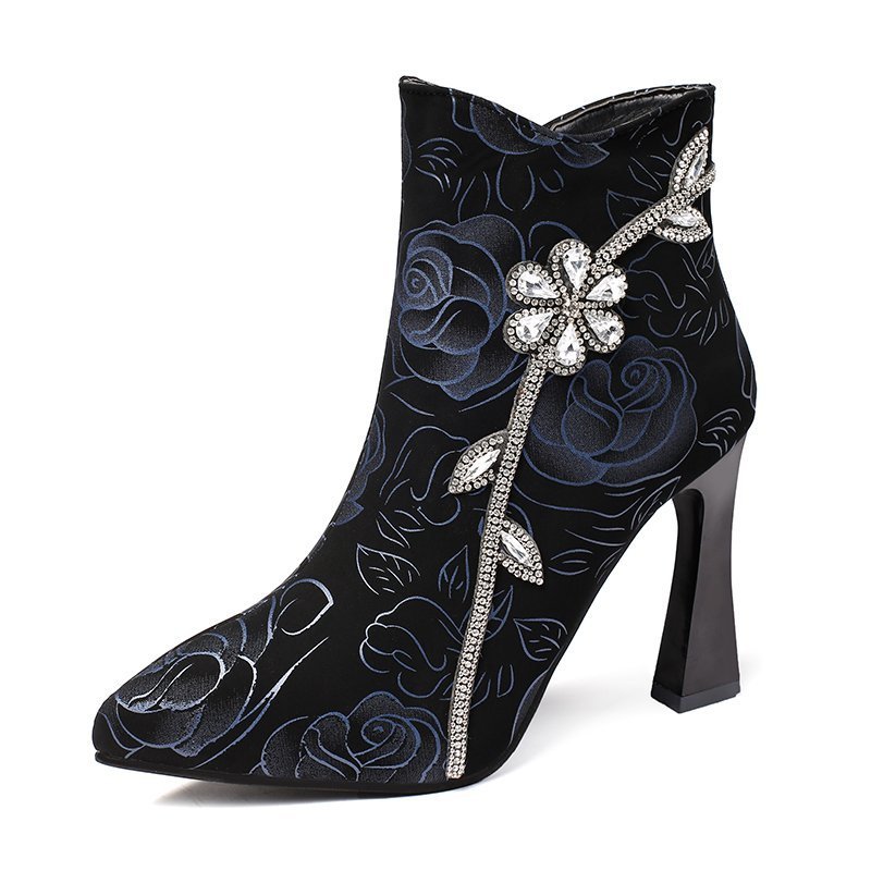Rhinestone Fashion Chunky Heel Martin Boots
