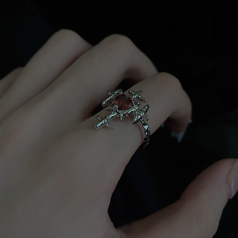 Cross Ring Niche Ruby Zircon Ring 2