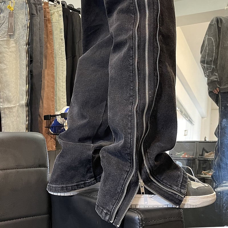 American Zippered Denim Straight Trousers - Image 3