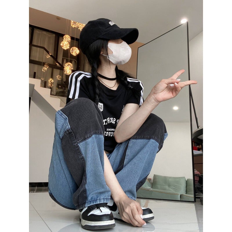 Hip Hop Color Contrast Patchwork Jeans 3