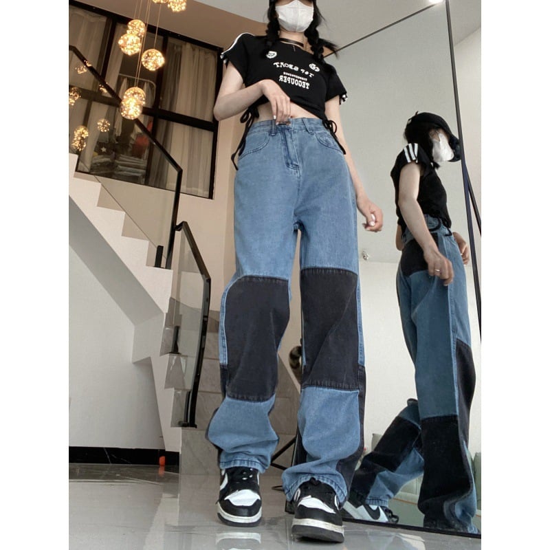Hip Hop Color Contrast Patchwork Jeans 7