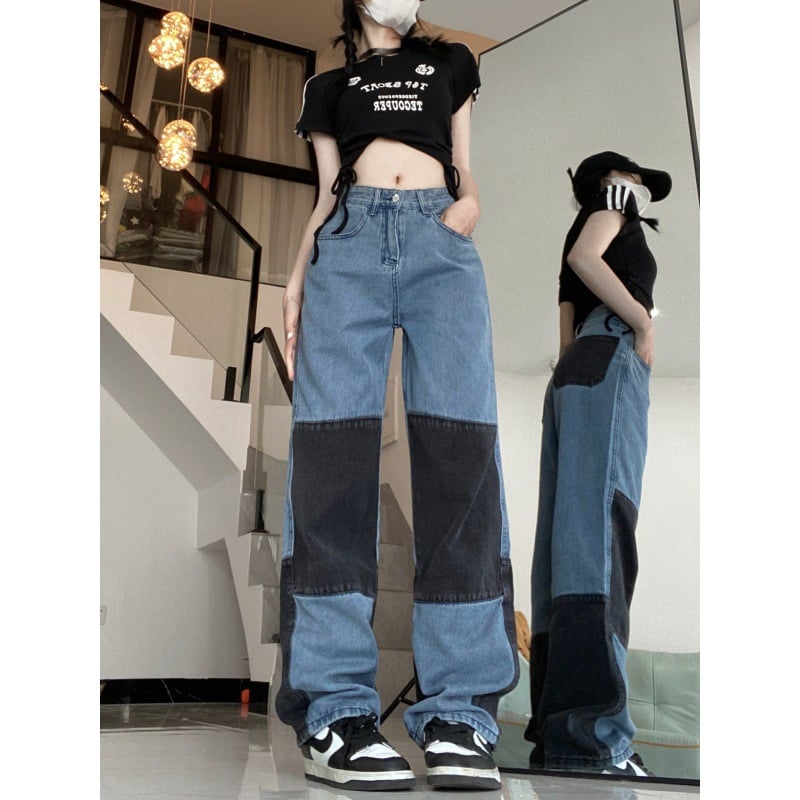 Hip Hop Color Contrast Patchwork Jeans 6
