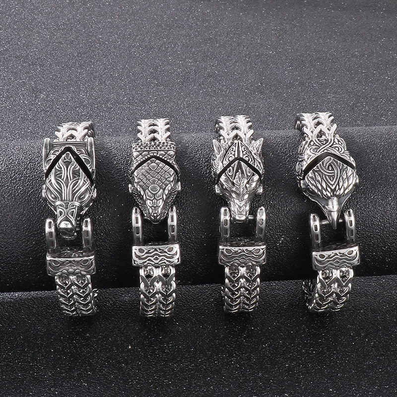 Wolf and snake Viking bracelet detail