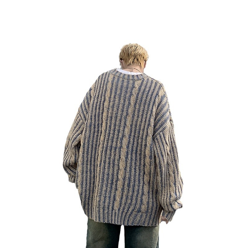 Striped Retro American Loose Round Neck Sweater Image 5