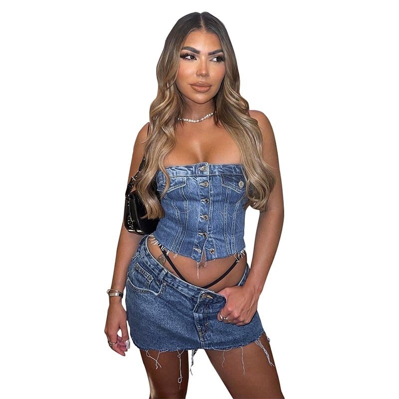 Women's Denim Skirt - Close Up