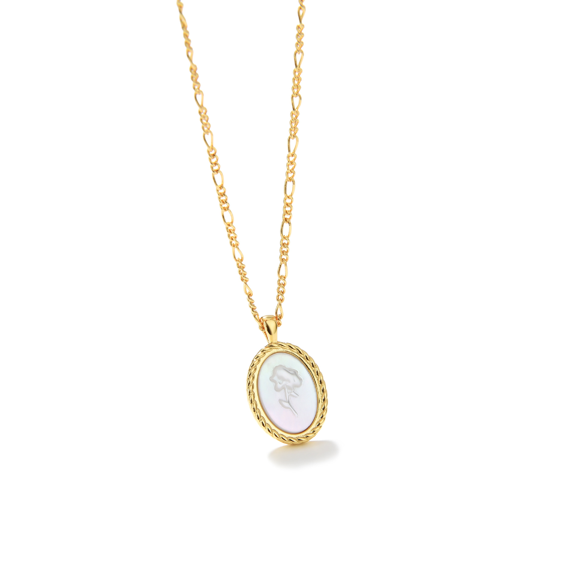 S925 Silver Plated Oval Embossed Rose Necklace Image 10