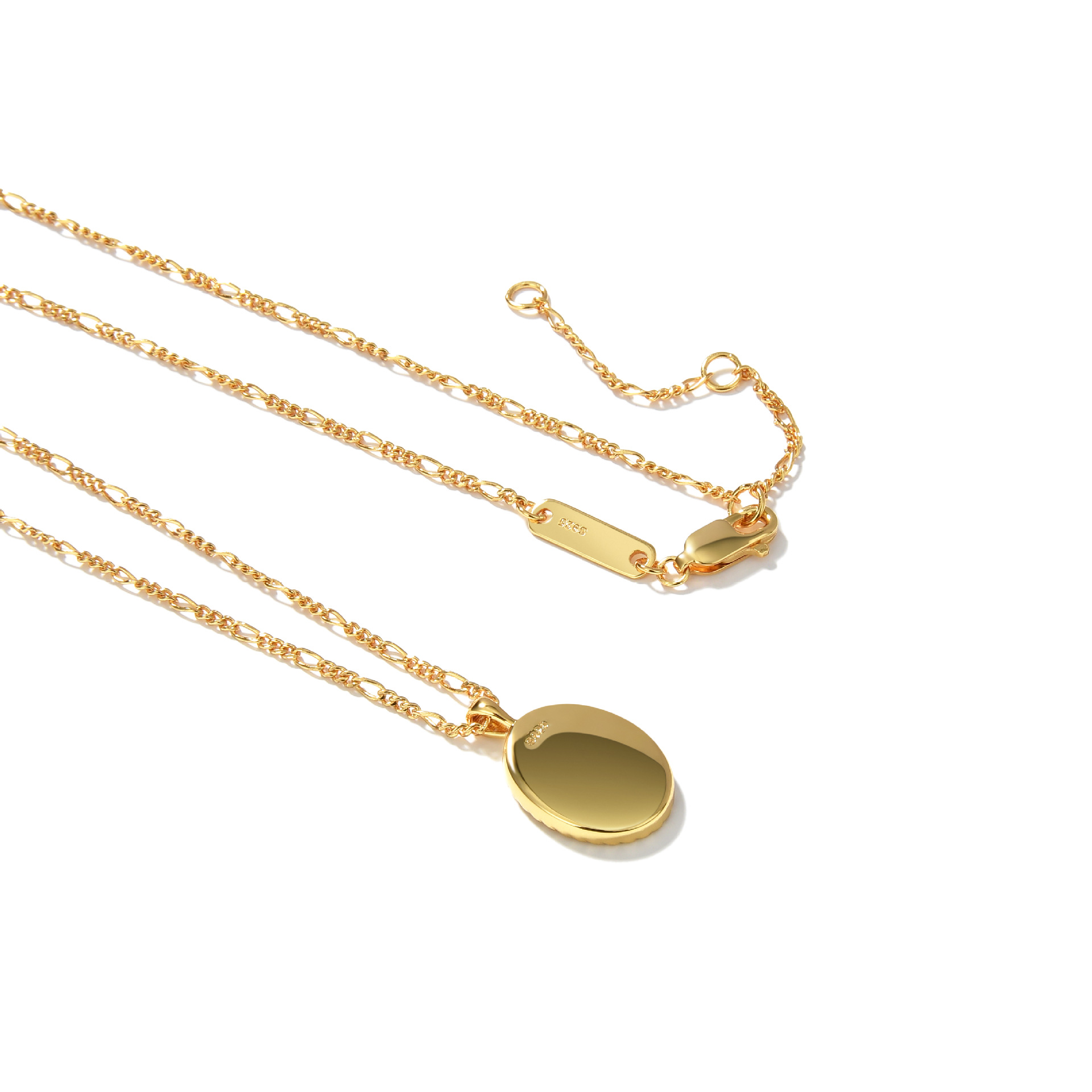 S925 Silver Plated Oval Embossed Rose Necklace Image 9