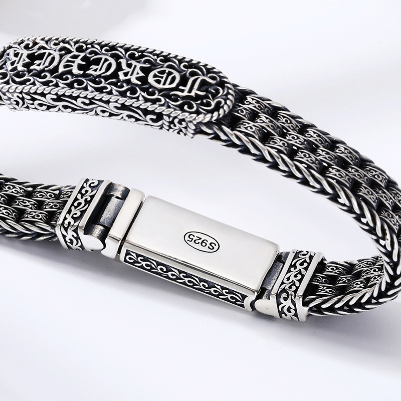 Retro 925 Sterling Silver Tang Grass Pattern Bracelet Image 5