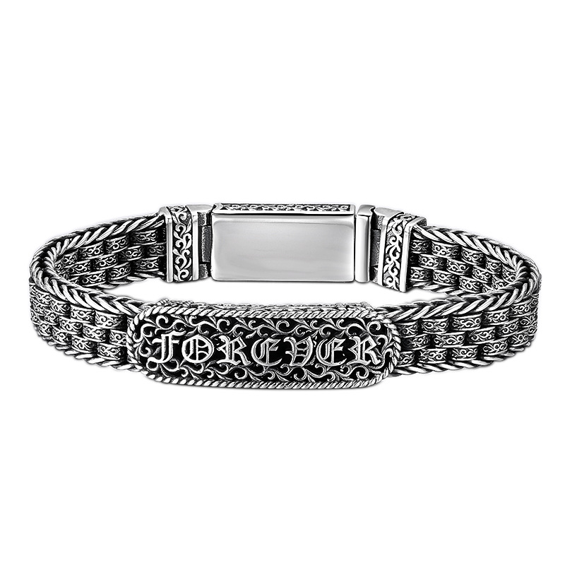 Retro 925 Sterling Silver Tang Grass Pattern Bracelet Image 4