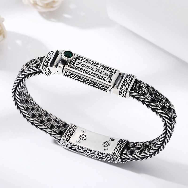 Retro 925 Sterling Silver Tang Grass Pattern Bracelet Image 1